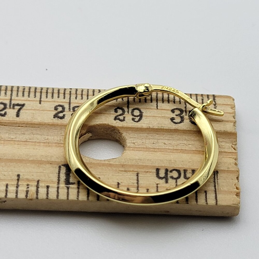 AV 925 Sterling Silver Gold Vermeil Hoop Earrings 26mm Latch-Back Lever-Back - Picture 8 of 8